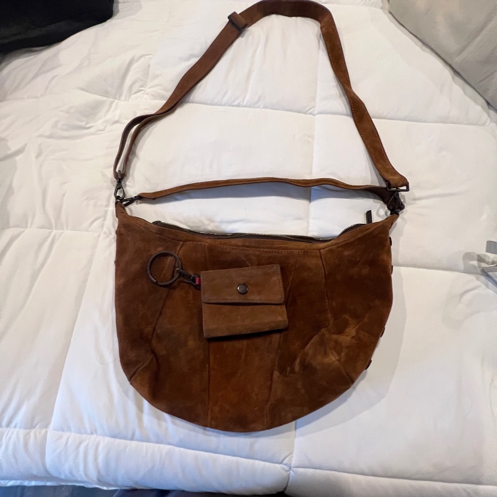 Hammitt Morgan Mahogany Suede Crossbody and matching Royce wallet